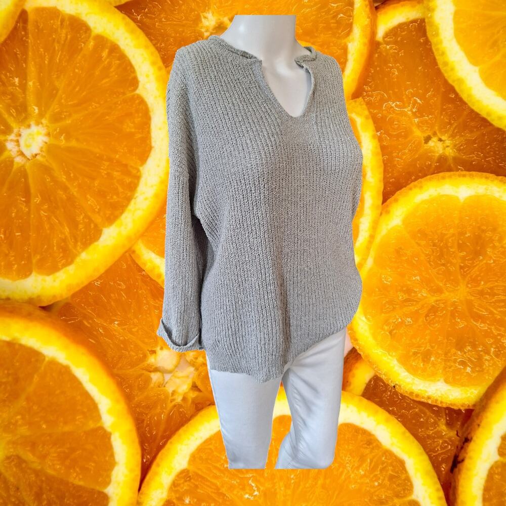 Pink Martini Gray Knit V Neck Sweater Size Medium